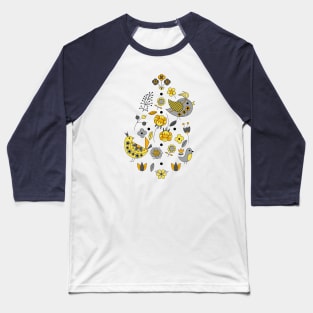 Scandinavian Folklore Yellow and Grey birds Baseball T-Shirt